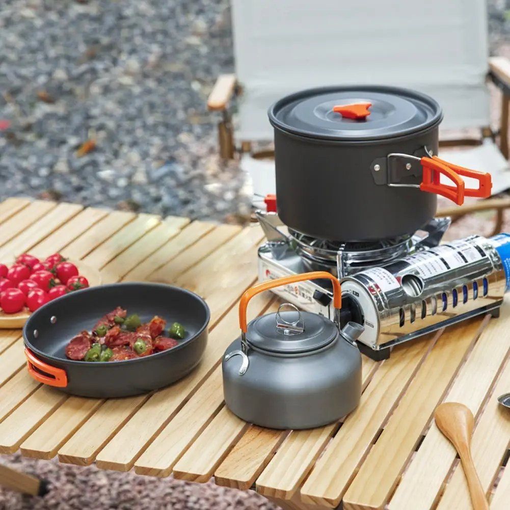 

Portable Non-stick Aluminum Alloy Camping Cookware Outdoor Cooking Teapot Picnic Tableware Kettle Pot Frying Pan 2-3 Person Pot