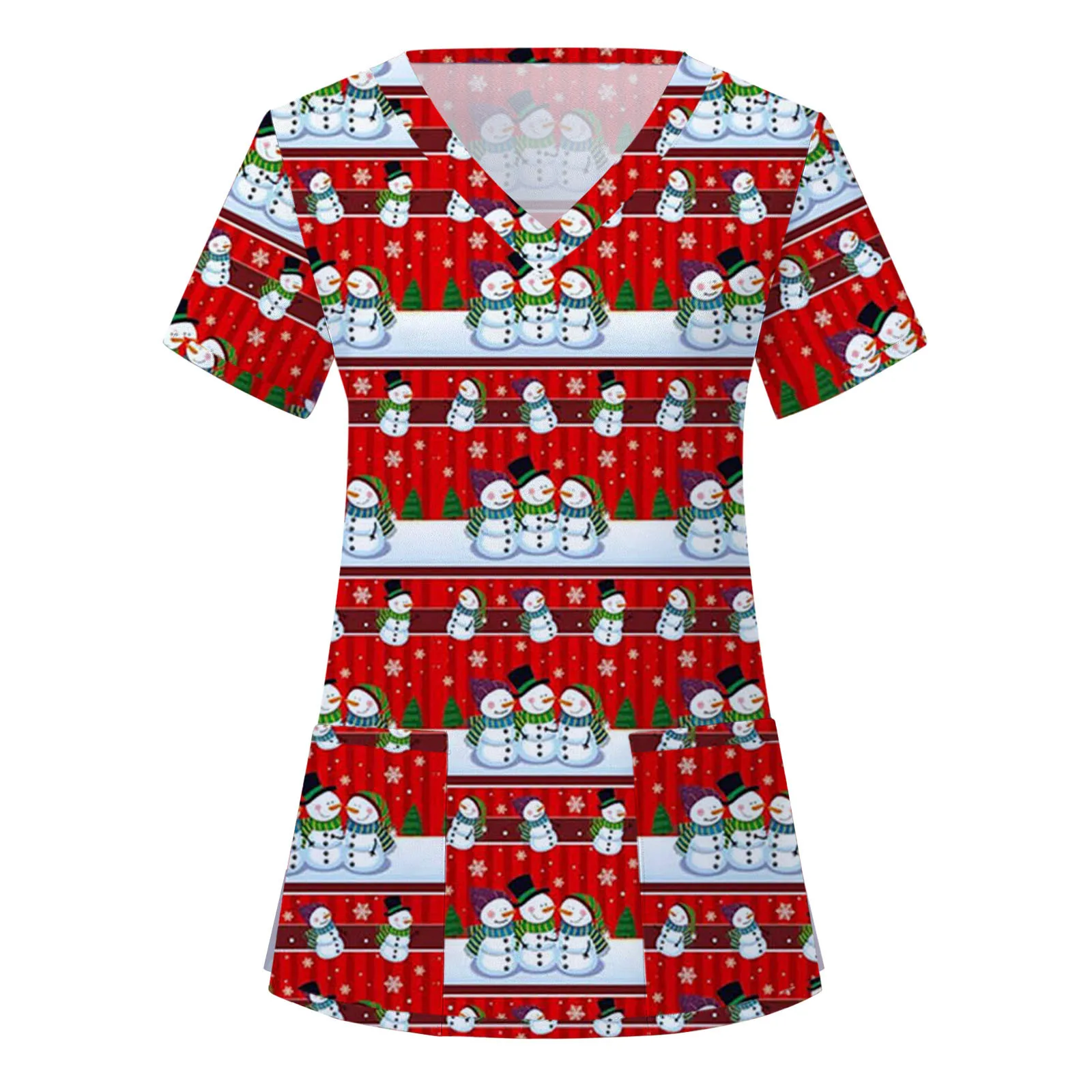 

Festival Print Nursing Tops Women Christmas Pet Clinic Carer Scrubs Uniform Short Sleeve V-neck Shirt Beauty Healthcare Tunic