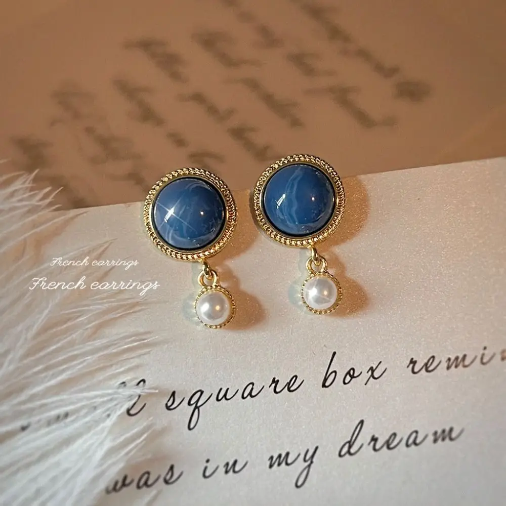 

1pair VintageTemperament Blue Danube Pearl Baroque Court Earrings for Women New Trendy Party Jewelry Gifts accesorios