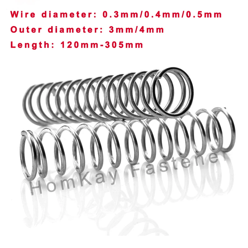 

1/2/3/5/10 Pcs 304 Stainless Steel Compression Spring WD 0.3mm/0.4mm/0.5mm*OD 3mm/4mm*Length 120mm-305mm Release Pressure Spring