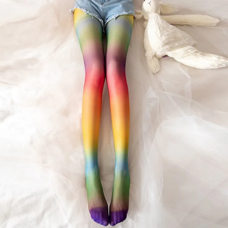 Длинные чулки радужной расцветки сексуальное эротическое нижнее белье тонкие