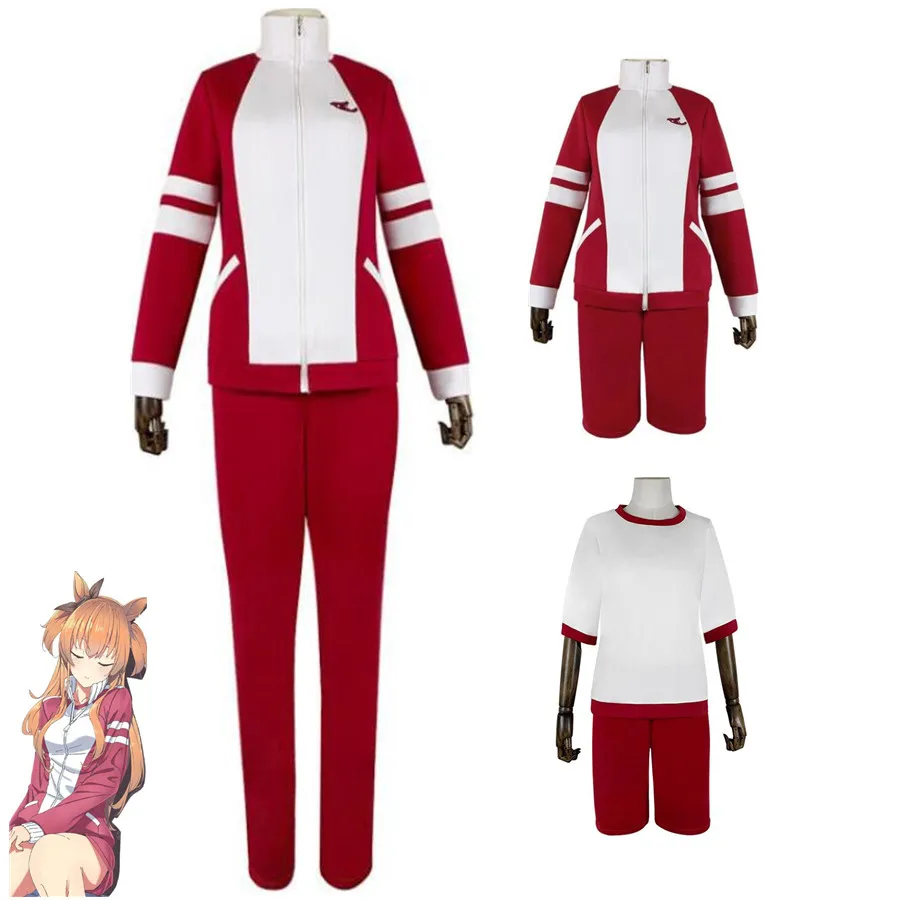 

Костюм для косплея Аниме Pretty Derby, Свободное пальто с воротником-стойкой, белая футболка, красные брюки, шорты, женский спортивный костюм, шко...