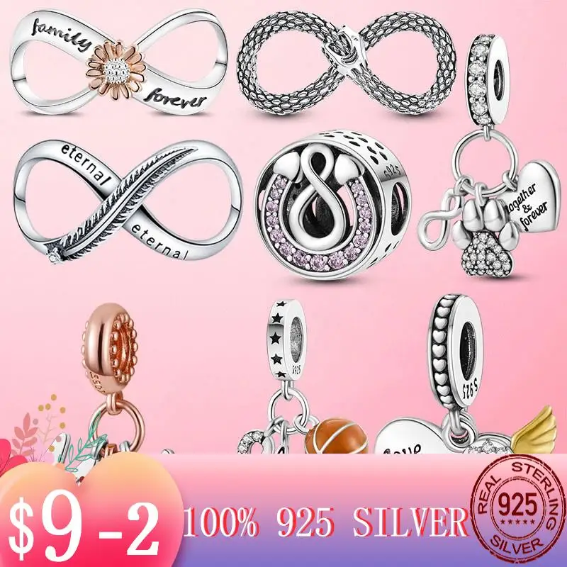 

Лидер продаж 2022, бусины-подвески из серебра 925 пробы, цветок маргаритки, семья любви, бесконечность, любовь, сердце, бусины-подвески, подходят...