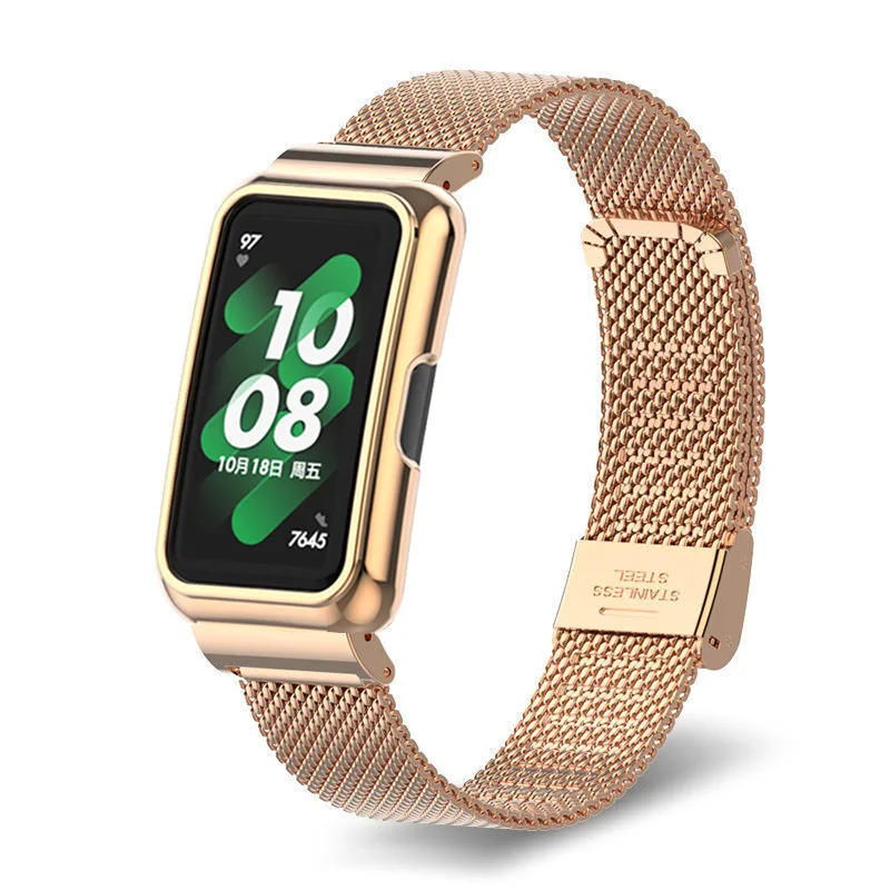 Фото Совместим с ремешком Huawei Band 10/8/7/6, сетчатым ремешком из нержавеющей стали Honor Band 9, встроенным миланским ремешком в металлическом каркасе №3