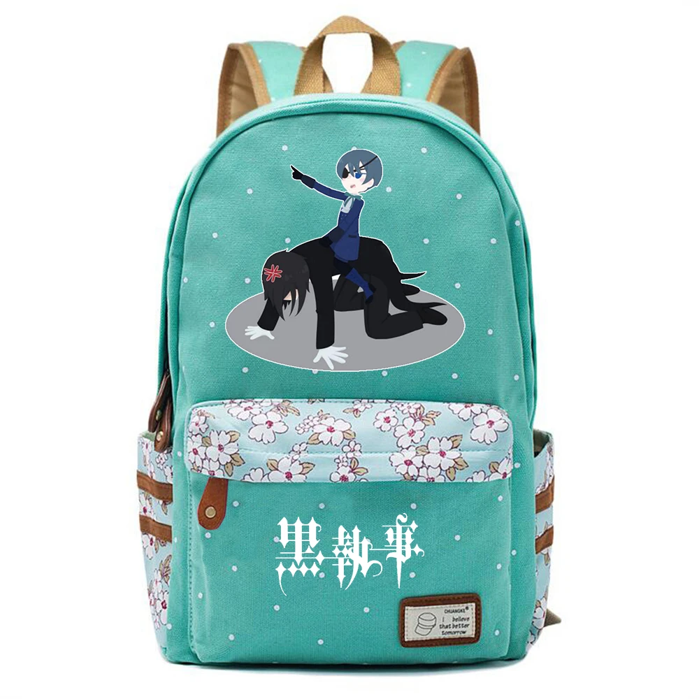 

Anime Black Butler Zipper Green Backpack Student Cartoon Schoolbag Canvas Packsack Casual Knapsack Unisex Travel Laptop Bag