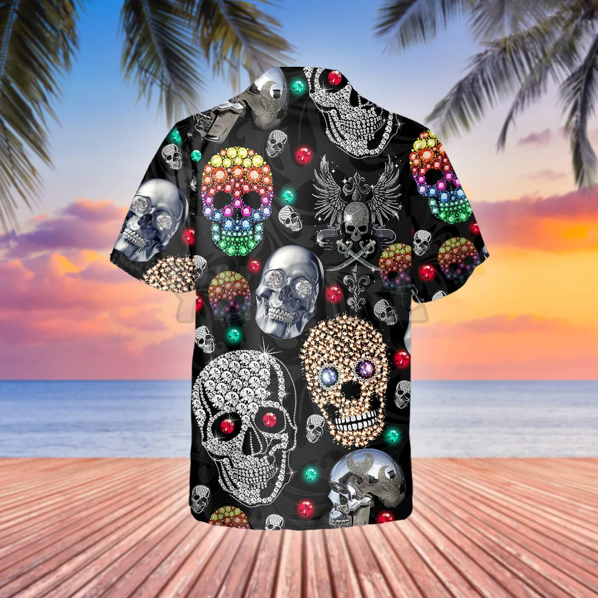 Colorful Diamond Skull 3D All Over Printed Hawaiian Shirt Men's For Women's Harajuku Casual Shirt Unisex