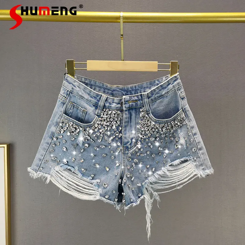 

Женские рваные джинсовые шорты с широкими штанинами, Новинка лета 2023, изысканные тонкие шорты с высокой талией, модные шорты