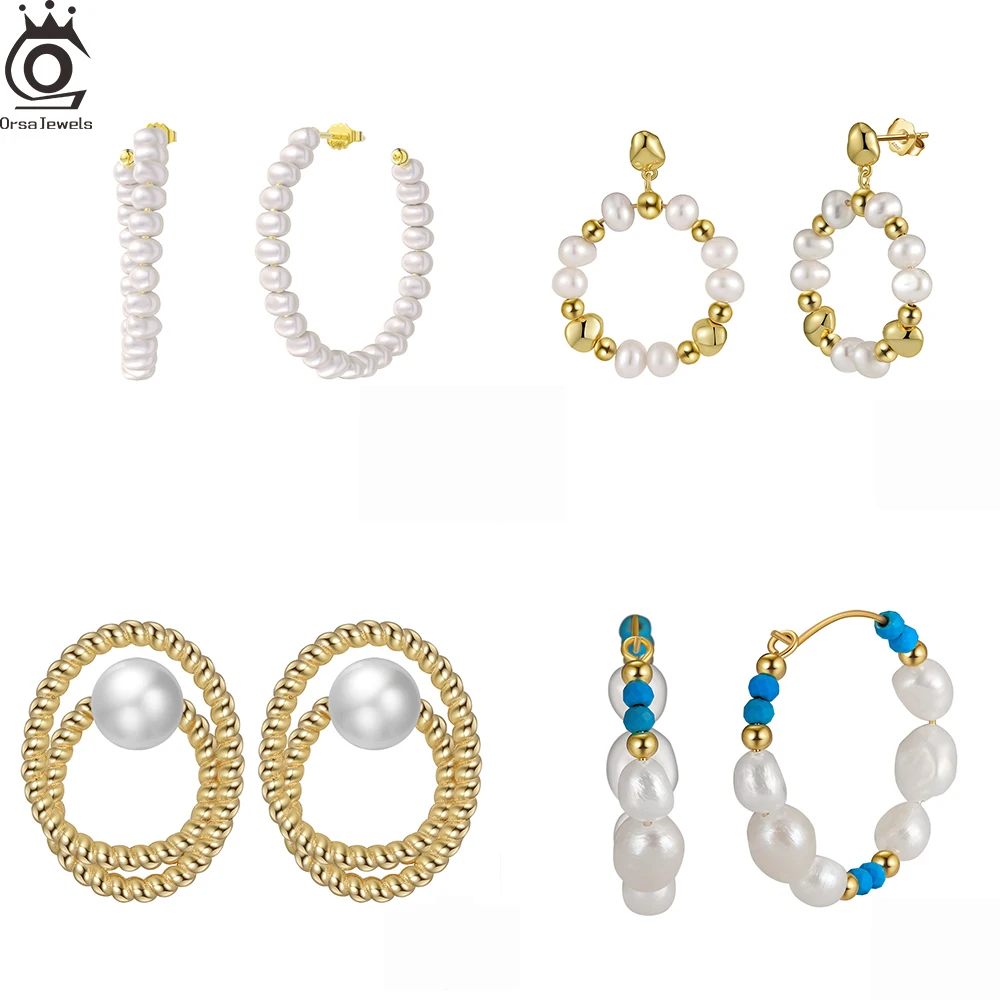 ORSA JEWELS модные серьги-кольца из серебра 925 пробы золото 14 карат пресноводный