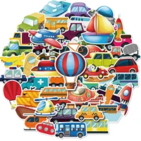 50 cartoon vehicle series stickers cute educational vehicle car airplane ship hot air balloon sticker laptop sticker cute