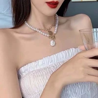 double layer stitching necklace baroque simulation pearl necklace ins style niche design temperament clavicle chain