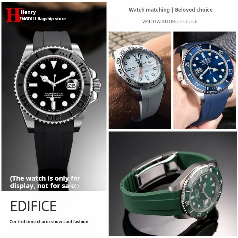 Фото Мужской браслет с изогнутой дугой 20 мм, 21 резиновый ремешок для часов Rolex Ghost Submariner Gmt, силиконовый ремешок для часов из нержавеющей стали с складной пряжкой №2