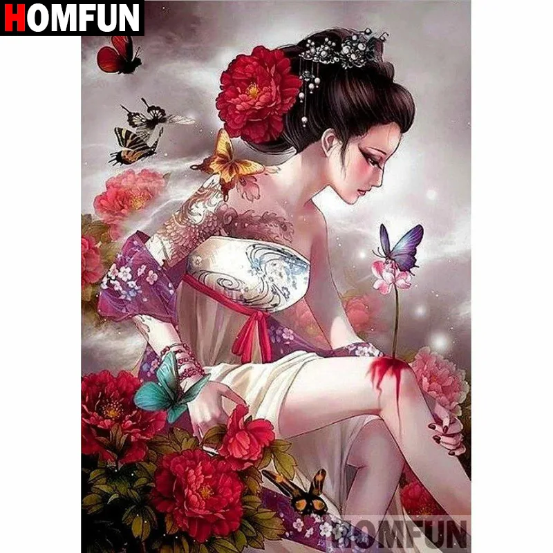

HOMFUN Diamond Embroidery DIY Diamond Painting Cross Stitch Kit "Portrait Beauty" 5D Needlework Diamond Home Decoration