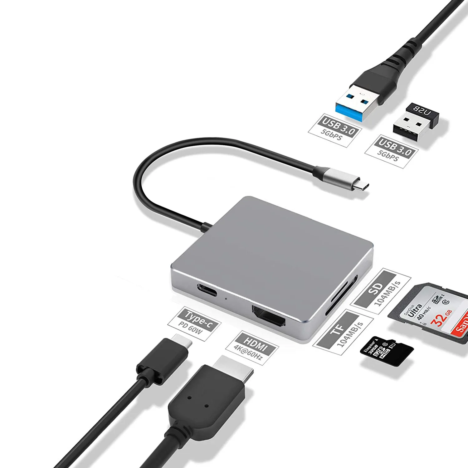 

Type C To USB-C 3.0 2.0 4K HDMI-compatible Adapter Hub Dock for MacBook Samsung S20 Dex for Xiaomi 10 PS5 OPPO Find X3 HDTV
