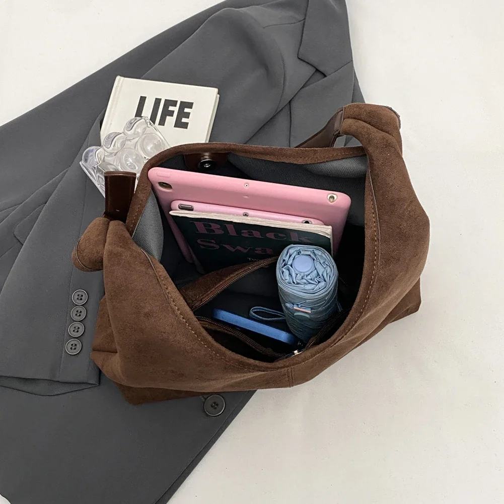 Винтажная женская сумка замшевая на плечо простая сумка-тоут большая