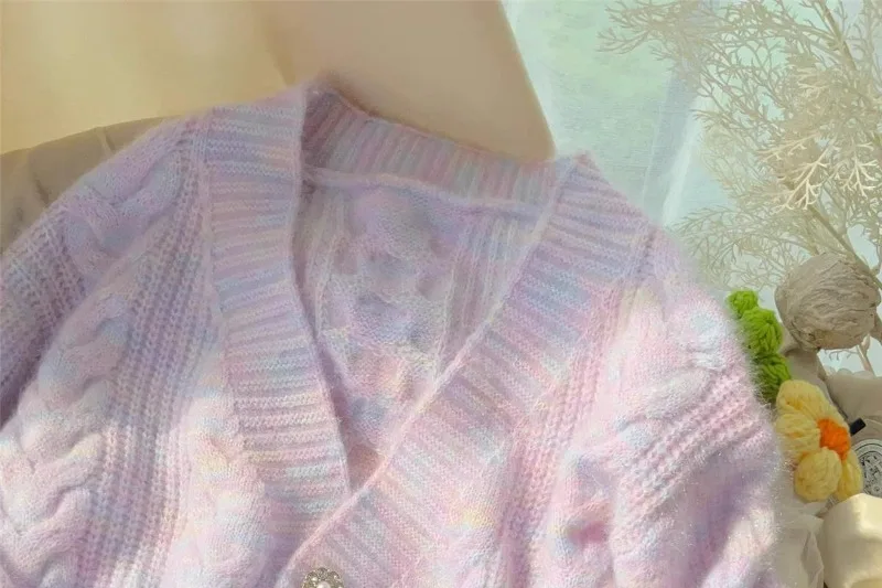 Женский вязаный кардиган Hikigawa с V-образным вырезом и длинным рукавом