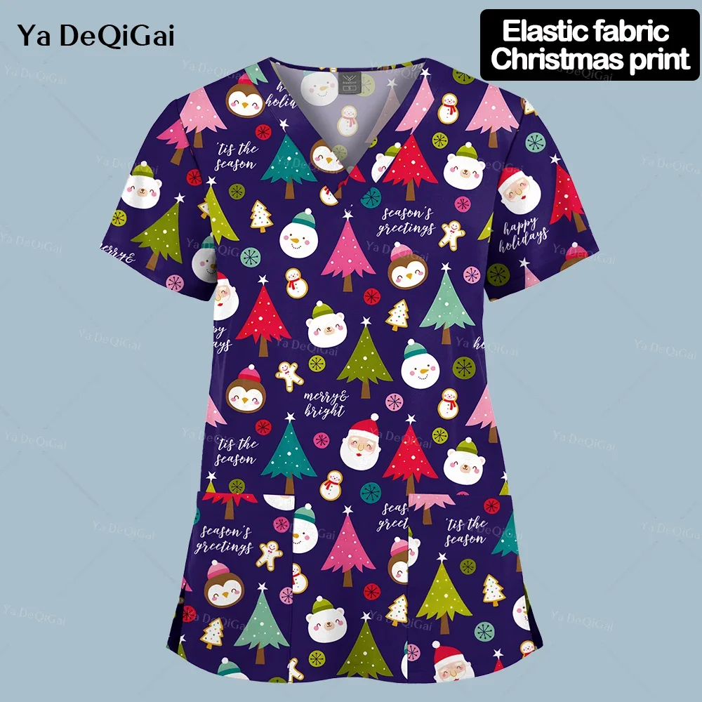 Рождественский скраб с принтом топ для женщин и мужчин рабочая униформа