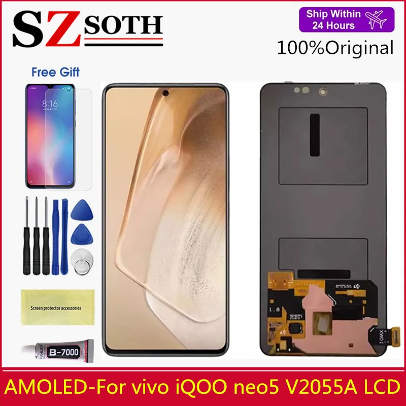 

Оригинальный AMOLED 6,62 "для vivo QOO Neo5, ЖК-дисплей кодирующий преобразователь сенсорного экрана в сборе, замена для vivo iQO neo5 V2055A LCD