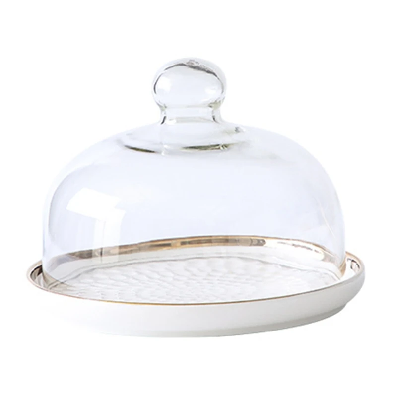 

Round Ceramic Cake Plates for Cakes Dessert Cupcake Display Trays with Glass Lid