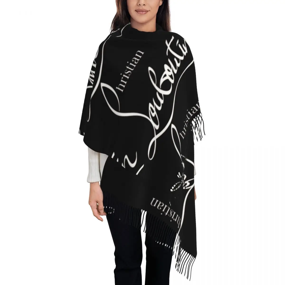 Женский теплый шарф из пашмины на высоких каблуках