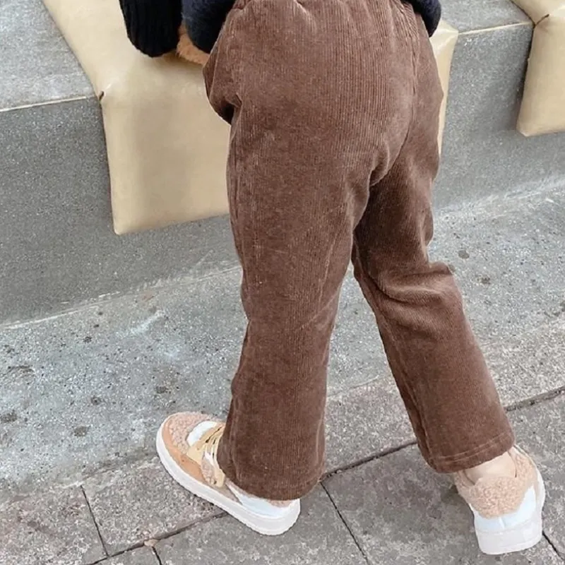 Ребристые штаны для маленьких девочек теплые флисовые малышей детская одежда с