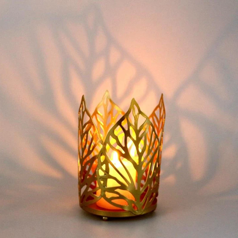 

Iron Art Gold Hollow Leaves Retro Candlesticks Creative Modern Home Decoration Living Room Decorations Wedding Props Crafts