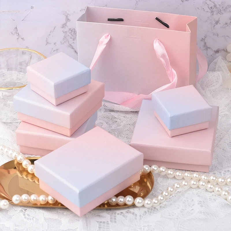 

5pcs Gradient Pink Blue Jewelry Box Square Rectangle Ring Necklace Bracelet Packing Boxes Valentine's Day Wedding Party Gift