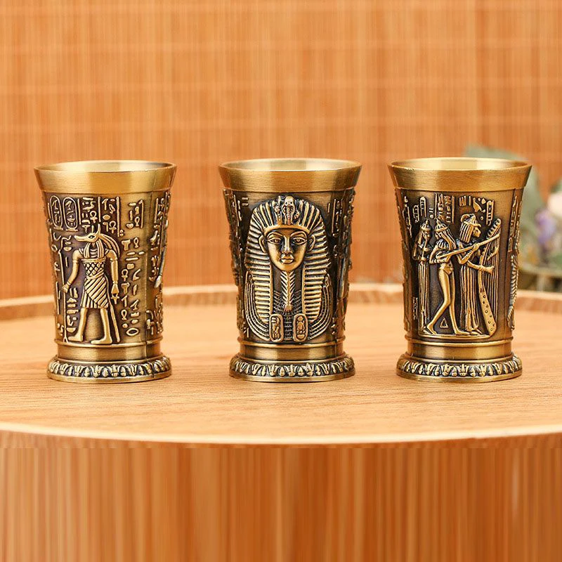 

50ML Vintage Metal Egyptian Wine Glass Pharaoh Tut Engraving Goblet Cocktail Whiskey Bar Cup Water Glass Bar Home Decor