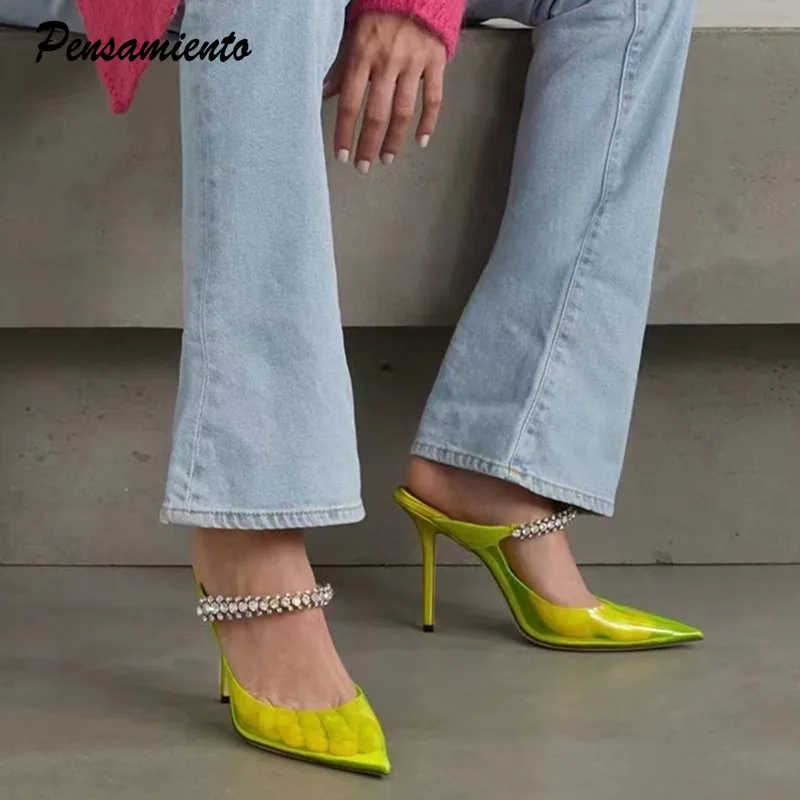 Star style Crystal Clear Soft PVC Women Pumps Fashion Mary Janes High heels Female Mules Spring Summer Party Prom Slides Shoes