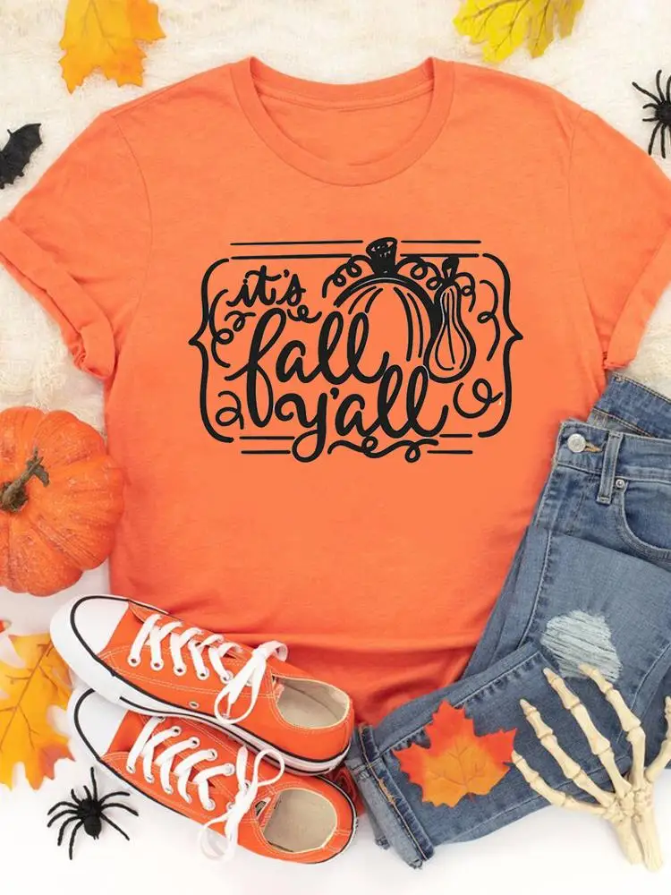 

Pumpkin Lovely Letter 90s Fashion Fall Halloween Autumn Casual T-shirts Clothes Women Female T Clothing Ladies Print Graphic Tee