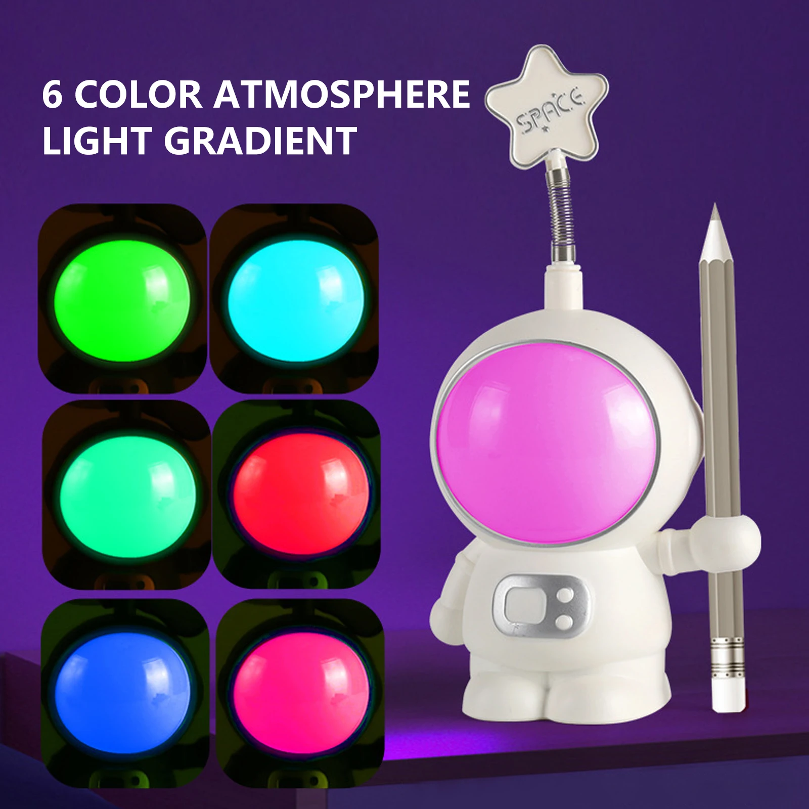 

Ночники USB Spaceman 2-скоростные затемняющие Мультяшные лампы для чтения 6-цветные градиентные настольные украшения Детские Рождественские под...