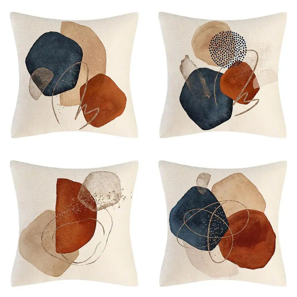 

NEW 4pcs Linen Pillow Cases Hd Printing Pillowcases Throw Pillow Covers For Modern Home Decoration