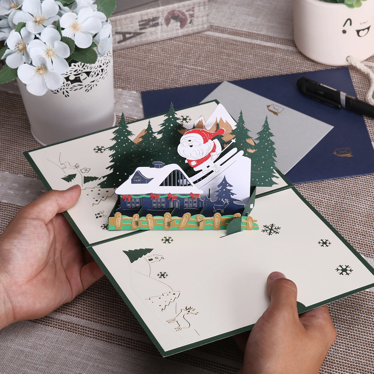 

3D Santa Christmas Card Winter Holiday Gift Greeting Cards for New Year