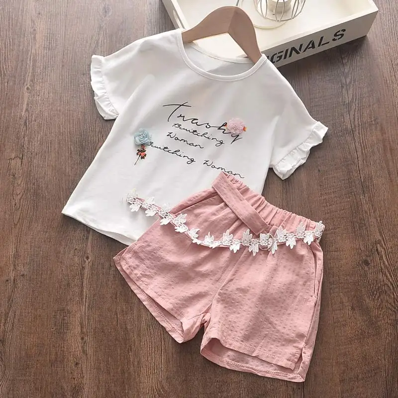 Girls Clothes Set 2022 New Summer Sleeveless T-shirt and Print Bow Shorts for Girl Kids Clothes Children Clothing 3 5 7 Years
