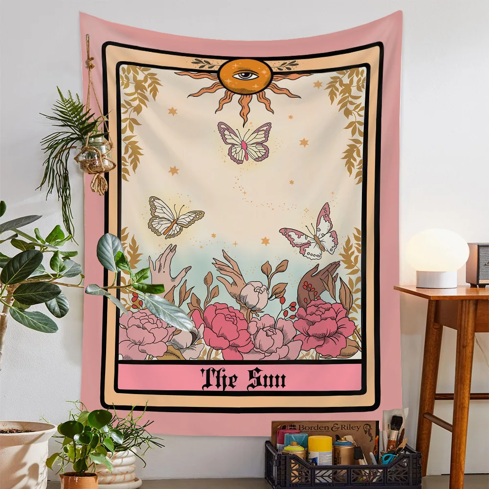 

Tarot Tapestry Magic Hand Astrology Divination Constellation Tapestries Sun Moon Flowers Decor Aesthetic Wall Hanging for Room