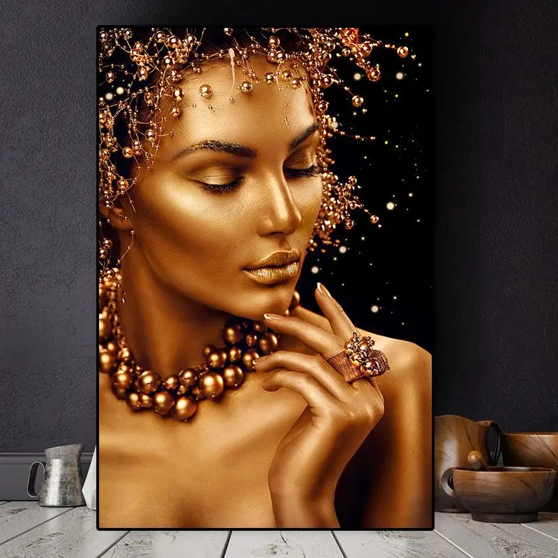 

Gold Nude African Art Woman Oil Painting on Canvas Posters and Prints Scandinavian Wall Picture for Living Room Cuadros