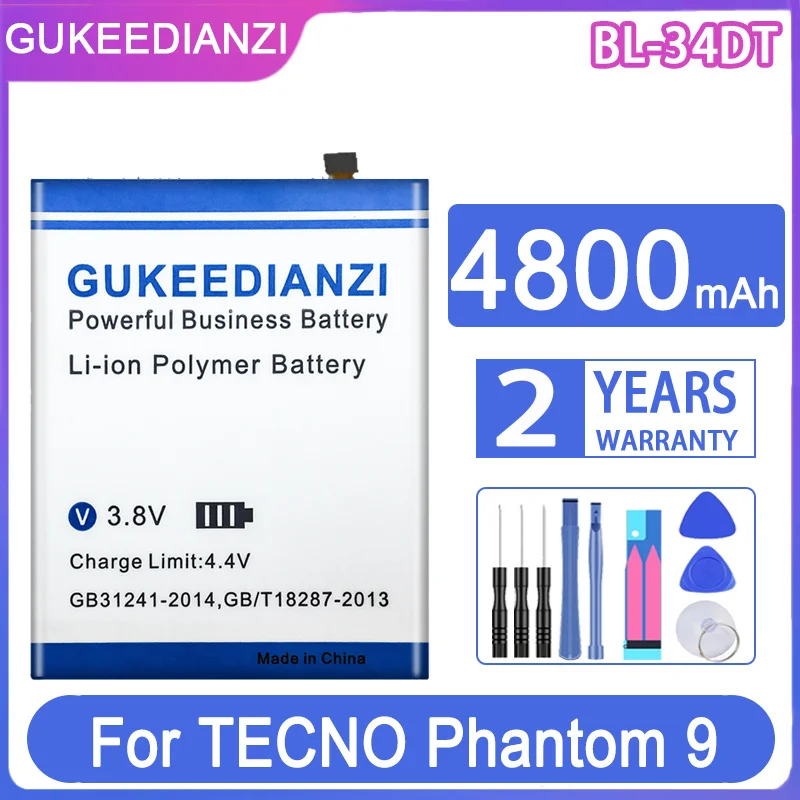 Запасная батарея GUKEEDIANZI, BL34DT 4800 мАч для TECNO Phantom 9 Phantom9 CC9 AB7 CAMON 12 Pro CAMON12 Pro Запасная батарея GUKEEDIANZI, BL34DT 4800 мАч для TECNO Phantom 9 Phantom9 CC9 AB7 CAMON 12 Pro CAMON12 Pro