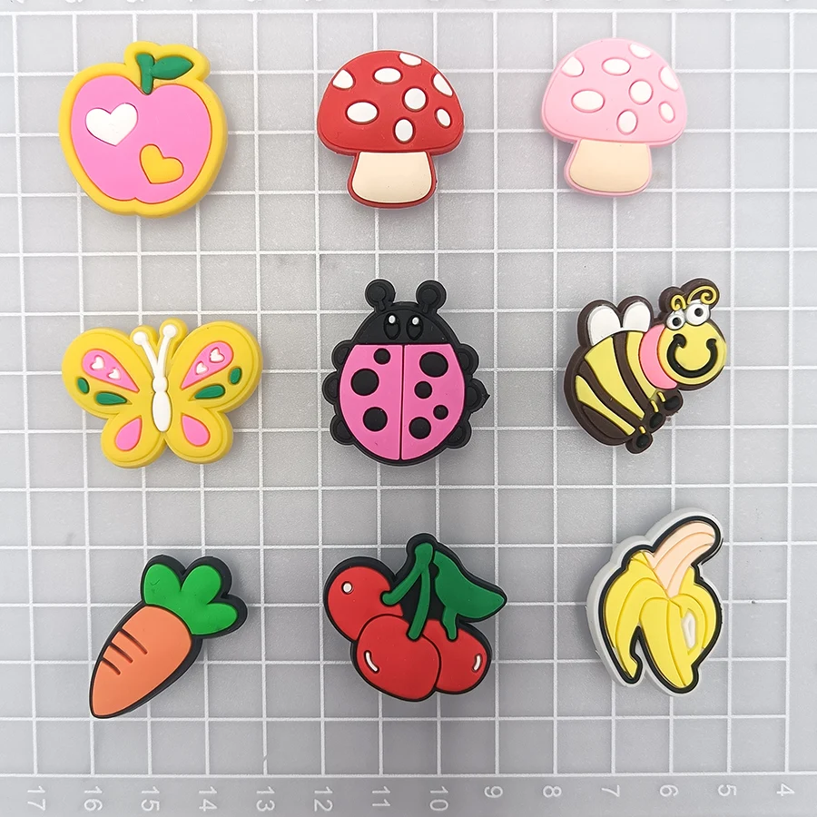 Dropshipping Bee Cherry PVC Shoe Buckle Accessories Funny DIY Shoes Decoration Fit Pins Jibz For Crocs Charms Kids Party Gift