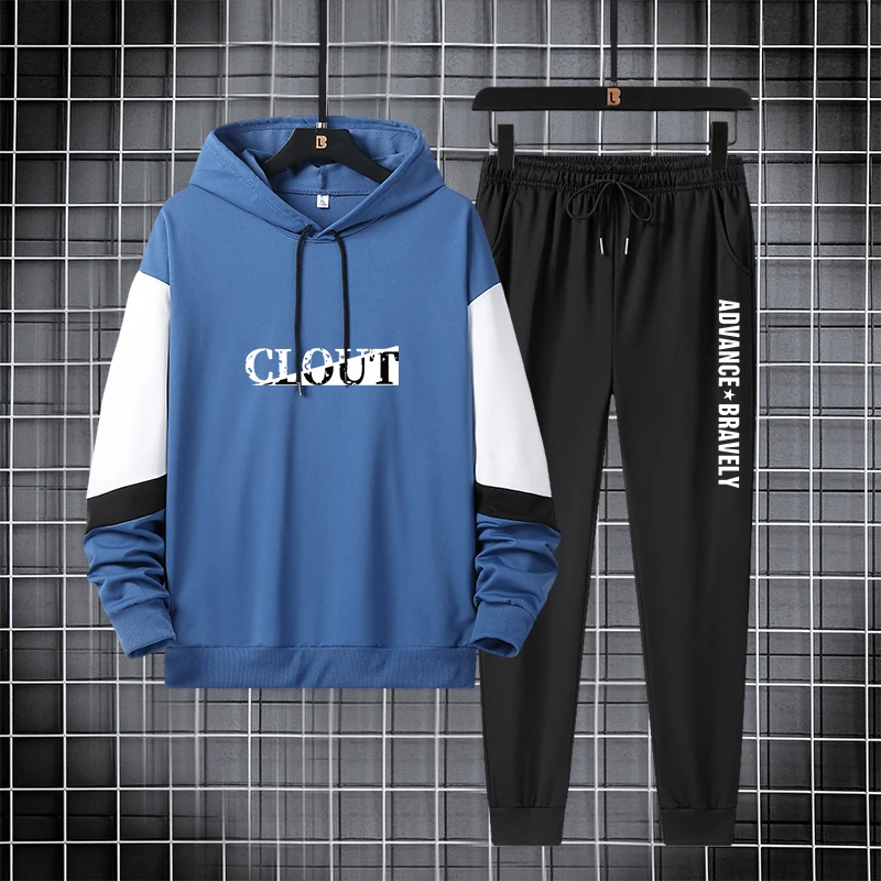 Спортивный костюм мужской из 2 предметов Повседневный пуловер с капюшоном и