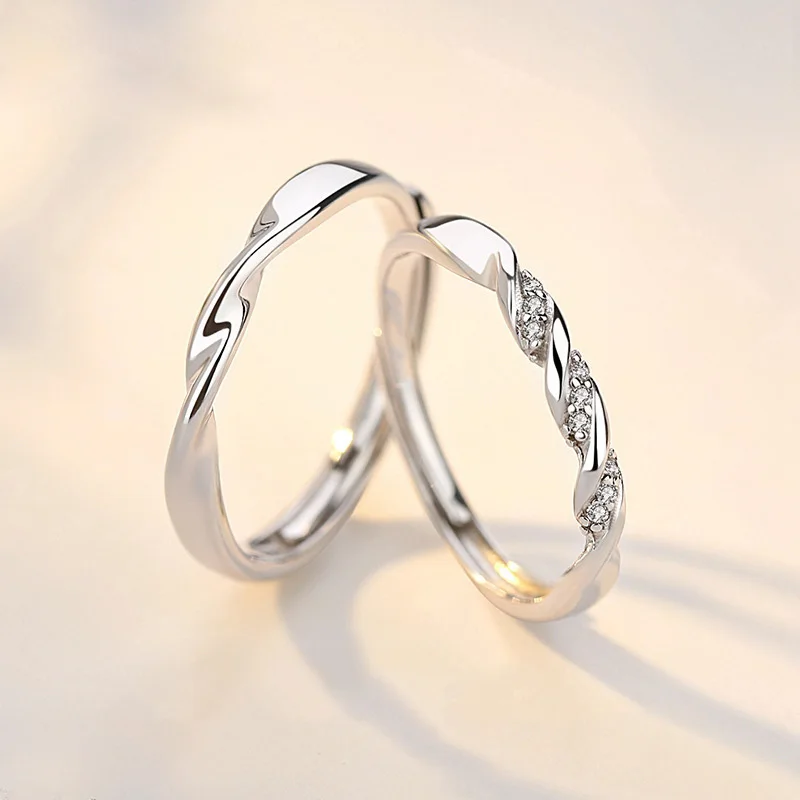

New 925 Sterling Silver Ring Simple Adjustable Couple Rings For Lovers Women Men Engagement Wedding Jewelry Accessories Gifts