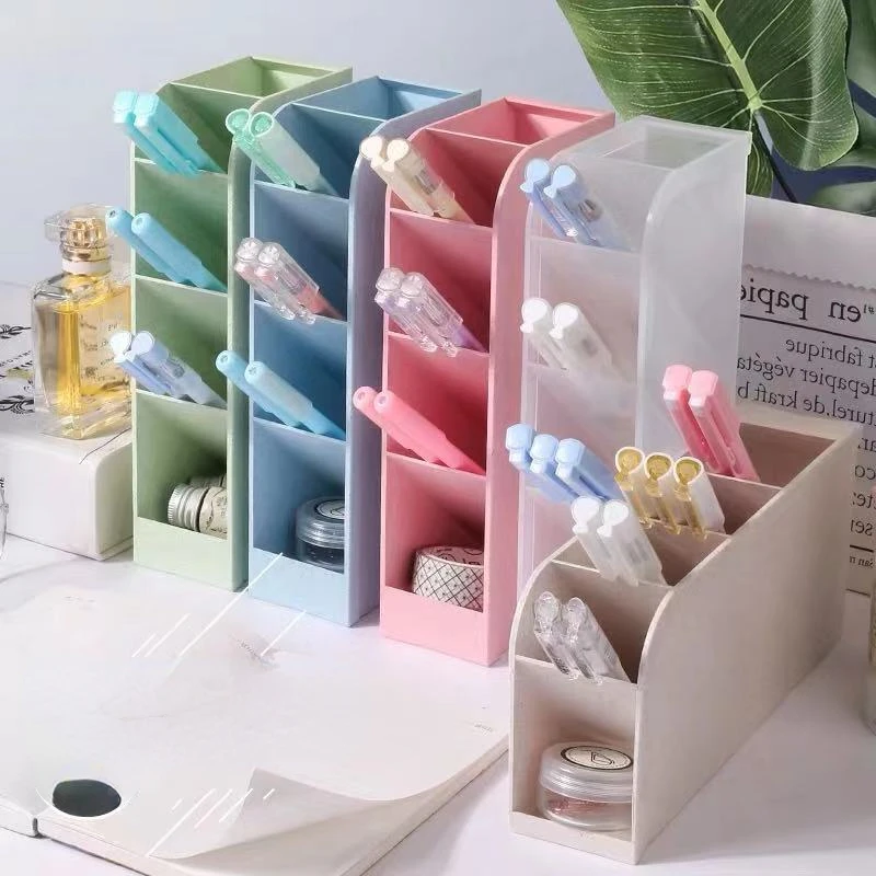 

4-layer Desk Pen Holder Organize Pencil Makeup Case Desktop Organizer for Cosmetics Plastic Storage Box School Office Stationery