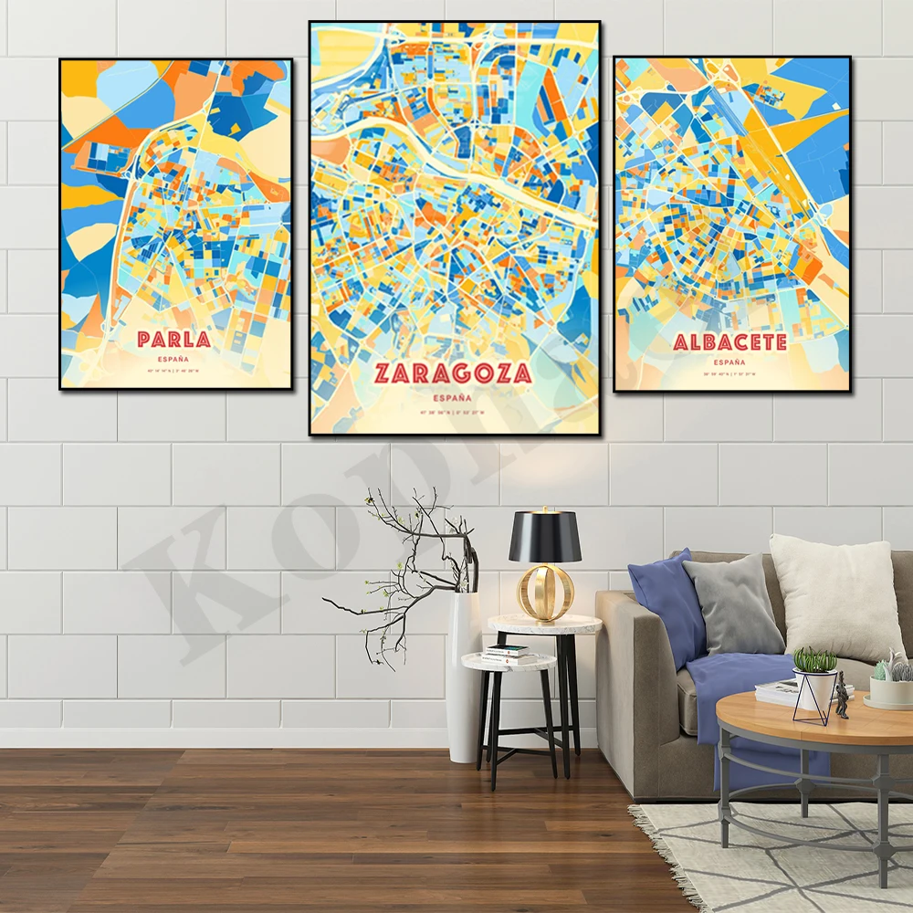 

Ibiza Town. Zaragoza. Mataro. Albacete. Lleida. Tarragona. Granada Spain City Color Map Wall Decor Poster