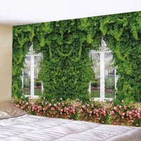 green plant floral tapestry window vine colorful wildflower nature scenery tapestries bedroom living room home deco wall hanging