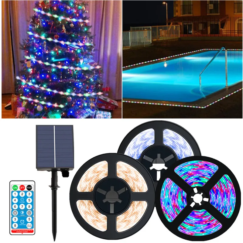 

Outdoor Solar Strip Lights RGB 2835 Flexible Lighting Ribbon Tape Waterproof Garland Christmas for Garden Patio Decorations Lamp
