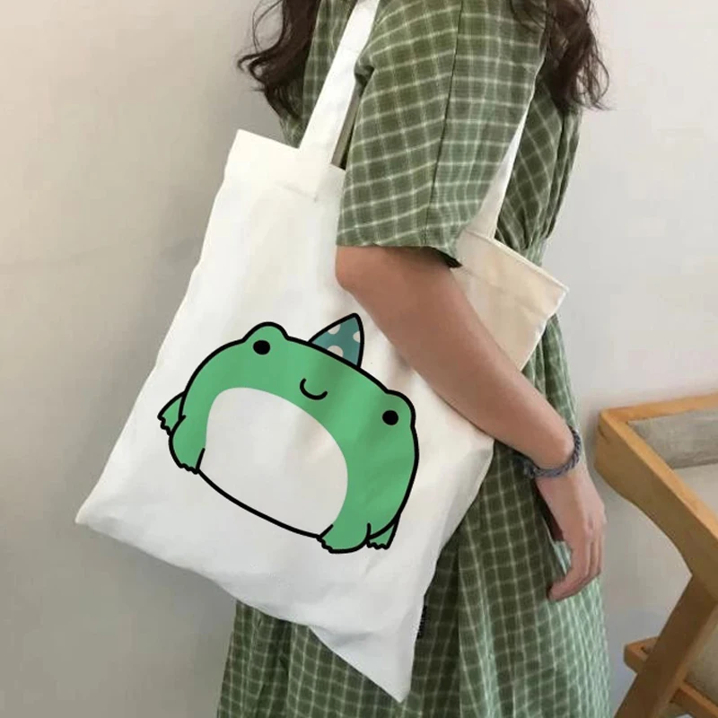 

Cute Frog Shopping Bag Shopper Bags Tote Canvas Bag Harajuku Reusable Large Capacity Kawaii Women Casual Shoulder Bag Handbag