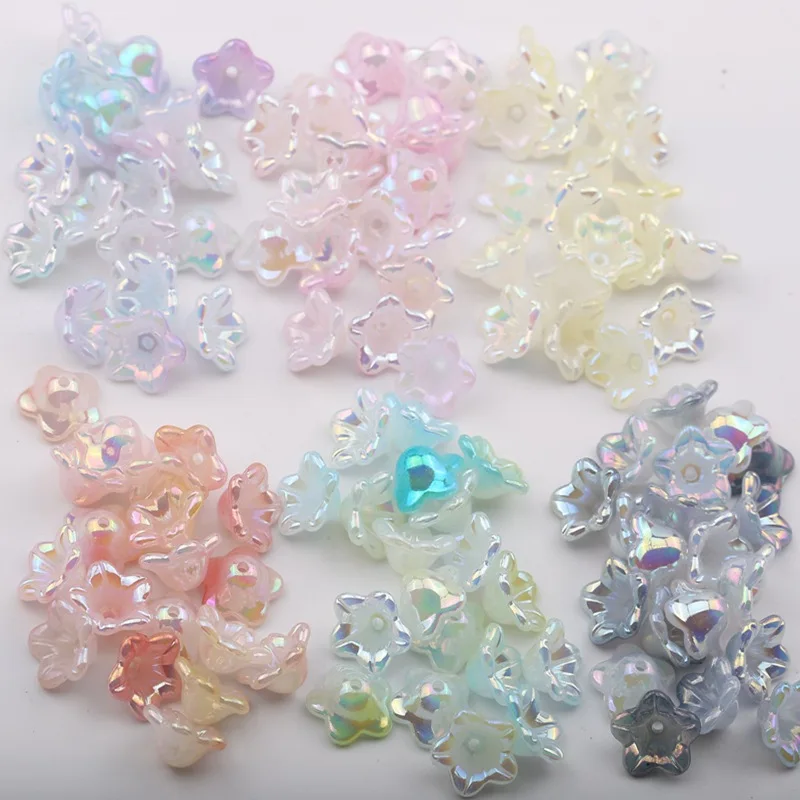 

NEW 100pcs 7x13mm Gradual Change Acrylic Bellflower Beads Caps Jewelry Findings Charms Bracelets Spacer Beads for Jewelry Making