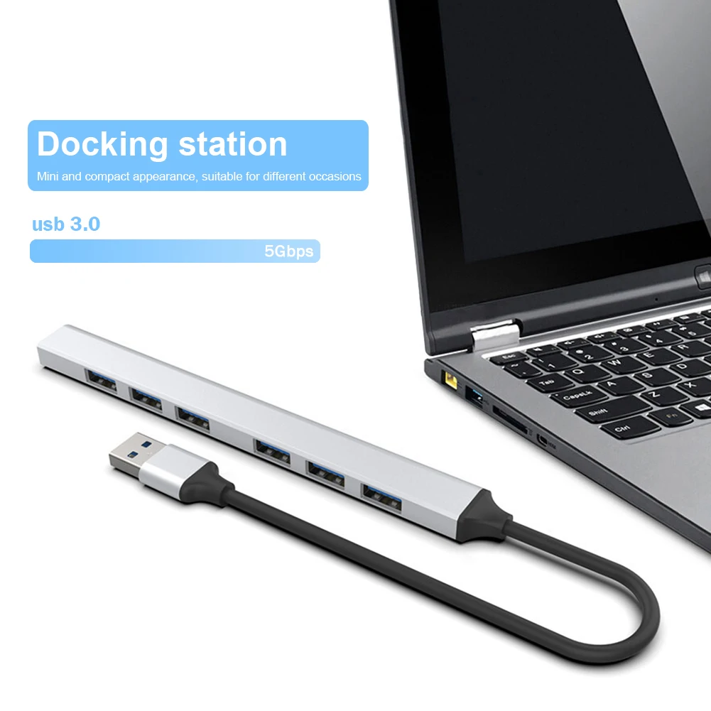 

Aluminum Alloy USB3.0/Type-C Extender Hub Portable 7-port Expansion Dock Splitter for Computer Laptop Desktop PC Adapter
