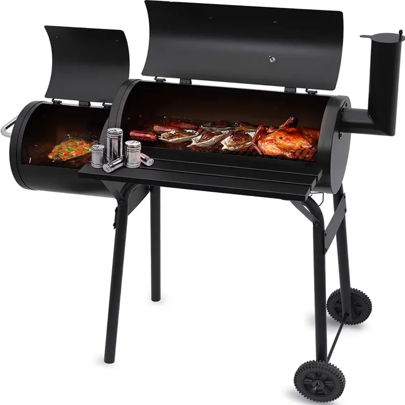 

AEDILYS 27 inch Charcoal Barrel Grill with Offset Smoker camping oven bbq grill portable grill