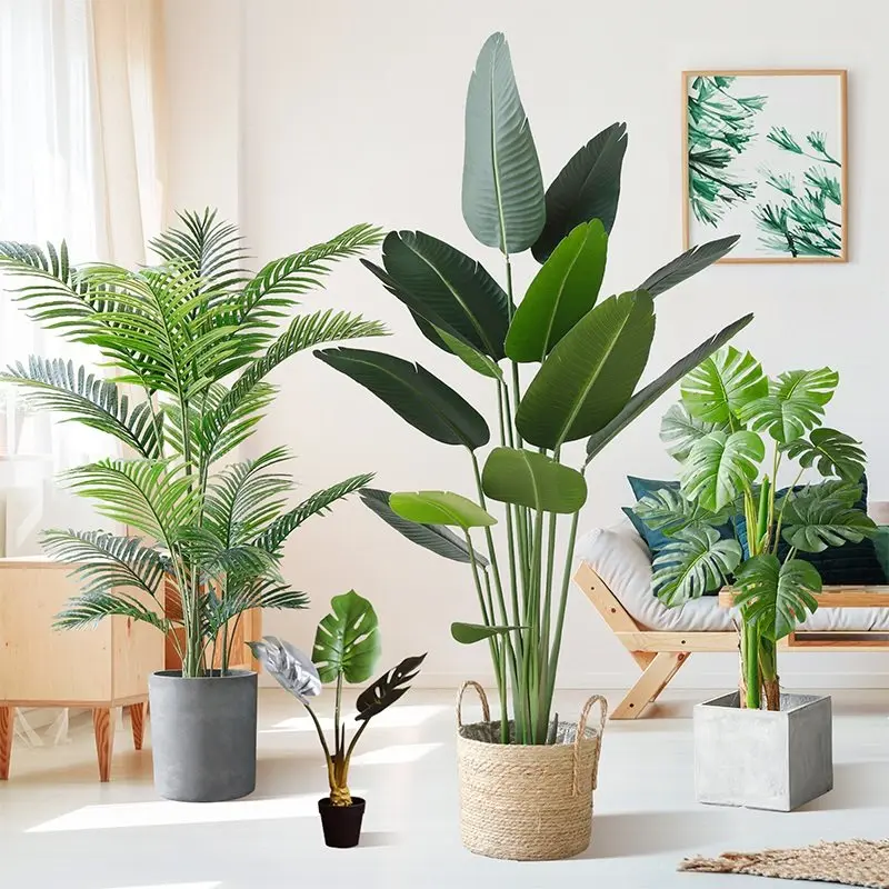 

Green For Leaves Home Office Tropical Palm Monstera Room Fake Large Plants Garden 60-95cm Decor Branches Plastic Tree Artificial
