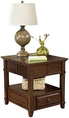 

Traditional End Table with Electrical Outlets, Brown