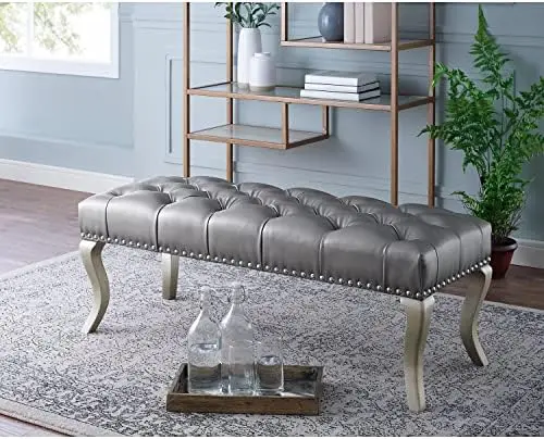 

Maxem Tufted Fabric Upholstered Seat with Nailhead Trim Bench, Gray Floor pillows large Airplane pillow Car pillow Long pillow C